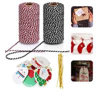 DECARETA 2 Rouleaux Ficelle de Boulanger,Ficelle en Jute Corde-Coloré avec 14 pcs Cartes de Noël Corde de Jute 100m pour Emballager de Cadeau,Noël,DIY,Artisanat, Jardinage（Noir/Rouge）