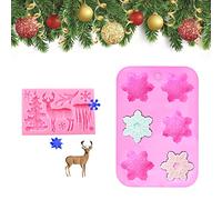 DECARETA 2PCS Moules Silicone de Noël - Flocon de Neige et Cerf, Moule Antiadhésif pour Bonbon, Rose, Chocolat, Bougie, Savon et Gâteau