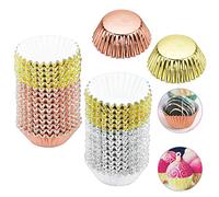 DECARETA 600 PCS Caissettes Mini pour Cupcakes Cuisson en Feuille d'Aluminium Caissette Muffin Gâteau Cupcake Liners Moule à Muffin Papier pour Anniversaire Mariage Halloween (Or, Argent et Or Rose)
