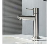 Decaura Robinet lave main eau froide uniquement, robinet lavabo eau froide pour WC,robinetterie avec Bec Hauteur 100mm en acier inoxydable Brossé Nickel