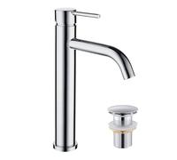 Decaura Robinet salle bain Chrome avec bonde de lavabo G1" 1/4" | Mitigeur lavabo chrome haut xl vasque à poser Bec hauteur 186mm chaud et froid en Acier