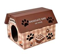 Deccart Maison pour Chat en Carton Chocolat avec griffoir - Grotte d'intérieur Durable - Maison à Chat Servant également de Couchage - Maison de Jeu et Meuble à griffer pour Chat