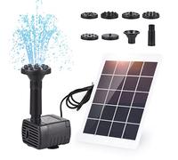 Decdeal Kit de Pompe à Eau Solaire 3W 5V 120L/H, Pompe de Fontaine Solaire, Câble 1,5 M, avec 7 Buses, pour Bain d'Oiseaux/Aquarium/Etang/Jardin