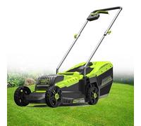 Déchaumeur et scarificateur de pelouse électrique avec moteur de 15 A, sac de ramassage de 14,5 litres, poignée pliable pour l'entretien du jardin