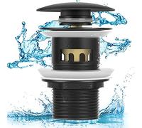 Déchets d'Évier Bassin, Bonde Chromé Pop-Up Grande Surface, Pop Up Automatique avec Trop Plein Bonde, Cuivre Pop-Up Bouchon à Ressort Évier de Bassin pour Salle Bain, Lavabo (Noir)