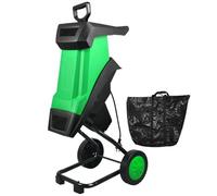 Déchiqueteuse électrique de jardin avec moteur de 2400 W avec sac anti-poussière de 50 L, roues antidérapantes, idéal pour le compostage des branches et des feuilles, design léger pour un déplacement