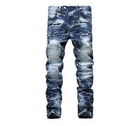 Déchiré Détressed Denim avec Fermeture éclair à La Cheville pour Homme Printemps Automne Slim Fit Denim Pantalon Stretch Jean Délavé Garçon Coupe Basique Jeans De Moto Skinny (Bleu,30,30)