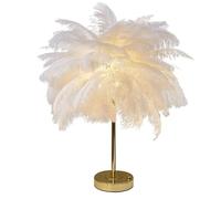 Dechoga Plume Lampe de Table Interrupteur Tactile USB Plume d'Autruche Lampe de Bureau 3 Couleurs Gradation Lampe de Bureau avec Base en Métal Doré 30pcs Plume pour Chambre d'enfant Filles