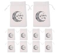 DECHOUS 10 Paquet à Cordon en Coton Beige Réutilisables pour Fêtes et Festivals, Pochettes Vides Résistantes pour Bijoux et Présents, Design Unique pour Eid