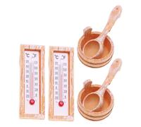 DECHOUS 2 Kits de Seaux Miniatures en Résine pour Sauna Maison de Poupée Thermomètres Intégrés Accessoires d'Été pour Scène de Sauna Miniature Décoration Spa Réaliste 4 Pièces par Set