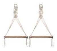 DECHOUS 2 Pièces Étagère Murale Suspendue en Macramé Beige, Bois et Corde de Coton, Étagère Flottante Faite Main, Ajoute du Rangement, pour Atelier Créatif Cuisine