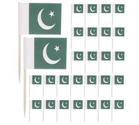 DECHOUS 200 Pics Apéritifs en Bois Drapeau Pakistan Décoration Cupcake et Gâteau Mini Drapeaux pour Amuse-Gueules Pics Cocktail pour Fête Accessoires Culinaires Festifs