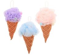 DECHOUS 3 pièces Éponge de Bain Forme Crème Glacée Maille PE Exfoliante Douce pour Corps Accessoire Absorbant avec Corde de Suspension Nettoyant Peau