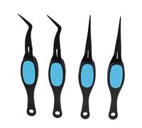 DECHOUS 4 Pièces Outils Professionnels pour Ongles Pinces à Pointes Droites et Courbées Pinces à Action Inversée pour Extensions de Cils pour Nail Art