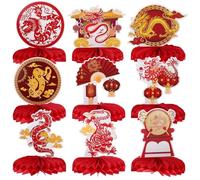 DECHOUS 9 Pièces Décoration en Nid d'abeille Rouge en Papier | Ornement Festif Léger, Forme Alvéolée, pour Table, Étagère et Coin Photo, Style Printemps