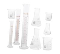 DECHOUS 9 Pièces Set de Verrerie de Laboratoire Béchers Cylindres Gradués et Fioles Coniques Verre Résistant Capacité Variée Mesures Précises pour Étudiants et Professionnels