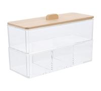DECHOUS Boîte de Rangement Maquillage Compartimentée Transparente, Couvercle Bambou, Acrylique Solide, Protection Antipoussière, Usage Salle de Bain et Dressing, Organisateur Cosmétique