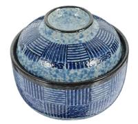 DECHOUS Bol à Soupe Japonerie en Céramique avec Couvercle Motif Vague de Mer Bol Multifonction pour Ramen Nouilles et Ragoût Ensemble 2 Pièces avec Cuillère Résistant à la Chaleur Usage