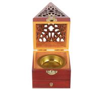 DECHOUS Brûleur de Parfum en Acier Inoxydable et Bois Orné en Bois Marron avec Tiroir Boîte à Parfum Pyramide Décoration de Bureau et Salon de Thé