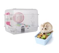 DECHOUS Cage à Hamster avec Roue d'exercice, Maison pour Petits Animaux, Acrylique Transparent, Grosse Villa, avec Bol, Gourde Anti-Fuite et Petite Maison, Décoration Plusieurs Styles