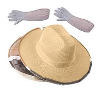 DECHOUS Chapeau d'Apiculteur Voile Filet Pliable et Moufles Imperméables en Peau de Mouton Taille Unique Moufles de Protection Manchons pour Apiculture Professionnelle Équipement