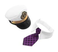DECHOUS Chapeau de Capitaine Brodé Violet pour Chien et Chat Cravate à Carreaux Ajustable Accessoire de Déguisement pour Fête et Séance Photo Bonnet et Nœud pour Animaux de Compagnie