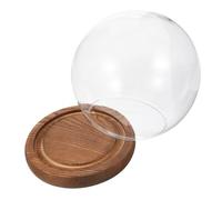 DECHOUS Cloche en Verre Ronde Φ12Cm avec Socle Bois Vintage Protection Anti-Poussière pour Fleurs Préservées Décoration Micro-Paysage Jardin Intérieur Accessoire Terrarium Élégant