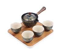 DECHOUS Coffret de Thé Kung Fu en Céramique 1 Théière 350 Ml, 4 Tasses Empilables, Poignée Anti-brûlure, Kit Compact Portable Paquet de Voyage, Service à Thé pour Maison et Extérieur