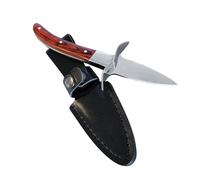 DECHOUS Couteau à Huîtres Professionnel avec Protège-main en Acier Inoxydable avec en Bois Marron, Outil D'ouverture Sécurisé pour Pique- et Fêtes Privées