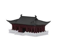 DECHOUS Décoration Miniature de Temple Asiatique Marron en Plastique Colonnes Rouges et Tuiles Bleues Antiques pour Jardin Feng Shui et Paysage Micro