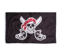 DECHOUS Drapeau Pirate Noir Motif Crâne et Bandana Rouge Blanc 90x150 Cm en Polyester Pongee Résistant pour Décoration de Bar et Fêtes