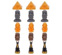 DECHOUS Figurines Miniatures en Résine Égyptiennes 15 Pièces - Sculptures Décoratives Style Antique Pyramide, Sphinx, Chat et Moaï - Décoration de Table et Ambiance Fête Thème Égypte