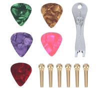 DECHOUS Kit Accessoires Guitare 12 Pièces avec 6 Chevilles de Chevalet Acoustique, 1 Extracteur de Chevilles, 5 Médiators Couleur Aléatoire, Outil Réparation Guitare