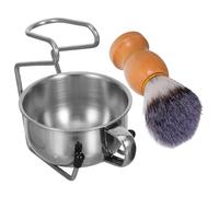 DECHOUS Kit de Rasage pour Hommes avec Brosse à Barbe Douce en Poils Souples, Bol à Poignée en Bois, Support en Bois Massif - Ensemble Complet pour Soin Quotidien Barbe, pour Salle de
