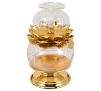 DECHOUS Lampe à Pétrole Bouddhiste Rétro en Verre et Alliage, Coupe-Vent | Usage Décoratif, Rangement Pratique, Mèche en Corde, Choix Présent pour Pratiquants et Amateurs
