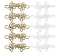 DECHOUS Lot de 10 Boutons de Couture Décoratifs Chinois de Nœud Pentagonal Libellule Dorée Finition Tissu Blanc pour Vêtements Faits Maison Châles Cardigans et Costumes Traditionnels