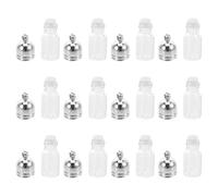 DECHOUS Lot de 12 Pendentifs Mini Flacons en Verre Transparent 23X11 MM avec Bouchon Acrylique Argenté Breloques pour Huile Essentielle Porte-Clés Décoratifs et Aromathérapie Itinérante