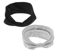 DECHOUS Lot de 2 Bandeaux Élastiques en Coton pour Femme, Large Bandeau Anti-transpiration Noir et Gris, Bandeaux de Sport Confortables pour Yoga, Musculation et Entraînement Quotidien