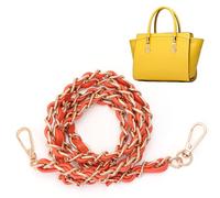DECHOUS Lot de 2 Bandoulières Plates Tressées en Cuir PU Orange avec Chaîne Métal et Boucles Solides Accessoires pour Paquet à Main DIY Remplacements Élégants et Résistants pour Paquet