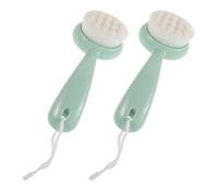 DECHOUS Lot de 2 Brosses Nettoyantes Manuelles Visage à Poils Doux Manche Long Ergonomique Exfoliant pour Peau et Élimination des Points Noirs Vert Outil D’Épuration de Peau pour