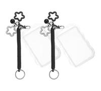 DECHOUS Lot de 2 Porte-Clés Photo Transparents avec Ressort Noir et Breloque Étoile Étui pour Carte D’Identité et Porte-Badge Résistant en Acrylique Protège-Cartes Pratique pour Bureau