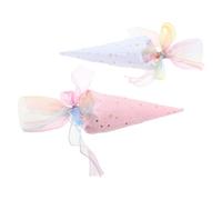 DECHOUS Lot de 2 Sachets Présents en Polyester Coniques 42 CM avec Rubans en Tulle Réutilisables Couleurs Rose et Bleu pour Fêtes de Noël Halloween Anniversaires et Goûters D’Garçon