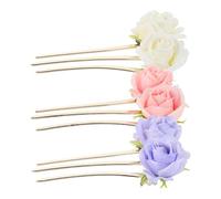 DECHOUS Lot de 3 Épingles à Cheveux Pivoine Style Chinois Vintage Peignes à Chignon à 3 Dents en Métal Léger Couleurs Beige Rose et Violet Accessoires Coiffure pour Fêtes et Mariages