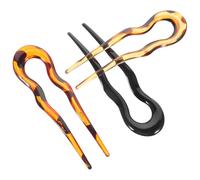 DECHOUS Lot de 3 Épingles à Cheveux Vintage de U, Grandes Baguettes à Cheveux Robustes Finition Brillante, Motif Tacheté Noir, Léopard Rouge et Léopard Jaune, Accessoire pour Coiffures