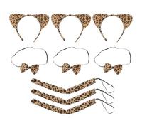 DECHOUS Lot de 3 Sets de Bandeaux à Oreilles de Chat Imprimé Léopard Jaune Nœud et Queue, Accessoires Festifs Légers pour Carnaval, Fête Costumée et Bal Masqué