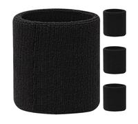 DECHOUS Lot de 4 Bracelets de Sport Noirs en Coton Absorbant Bandeaux Élastiques Anti-Transpiration et Respirants Protection Poignet pour Course Cyclisme et Fitness