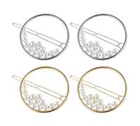 DECHOUS Lot de 4 Épingles à Cheveux Rondes Creuses Perles, Clips Dorés et Argentés, Accessoires Universels pour Coiffure Femme, Décoration Élégante pour Mariage, Travail et Vie