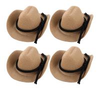 DECHOUS Lot de 4 Mini Chapeaux de Cowgirl Western Floqués 8 CM Couleur Beige Crème pour Poupées Accessoires Décoratifs Légers et Miniatures pour Loisirs Créatifs et Décoration Festive