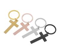 DECHOUS Lot de 4 Porte-Clés Croix en Acier Inoxydable Pendentifs Religieux en Métal Couleurs Argenté Or Noir et Rose Doré Accessoires Chrétiens pour Baptêmes Prières et Présents