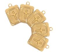 DECHOUS Lot de 5 Pendentifs Croix Rectangulaires en Acier Inoxydable Doré Breloques Religieuses Résistantes à la Décoloration Accessoires DIY pour Bracelets Colliers et Porte-Clés